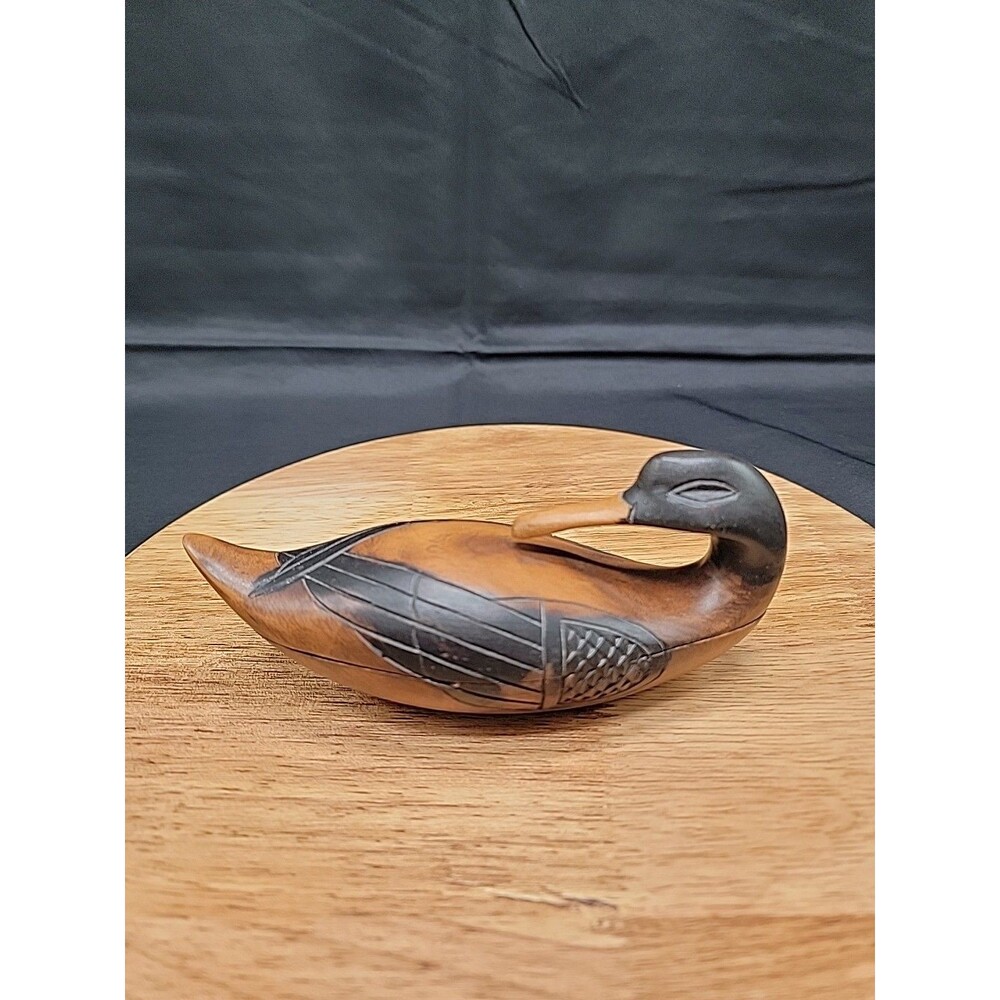 Vintage Wood Duck Decoy Trinket Box Hand Carved 6x2.5